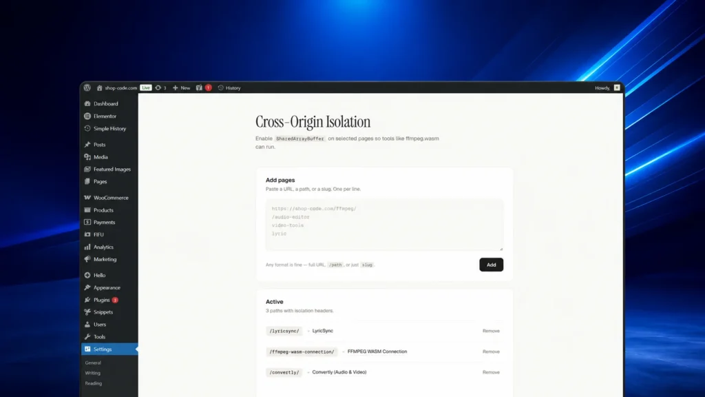 Cross-Origin Isolation for WordPress